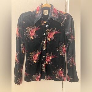 Sweet Baby Jane Womens Teen Vintage 70s Pheasant Thin Flannel Shirt Top Sz XS